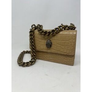 KURT GEIGER LONDON Shoreditch Croc Embossed Tan Leather Chunky Chain Strap Bag